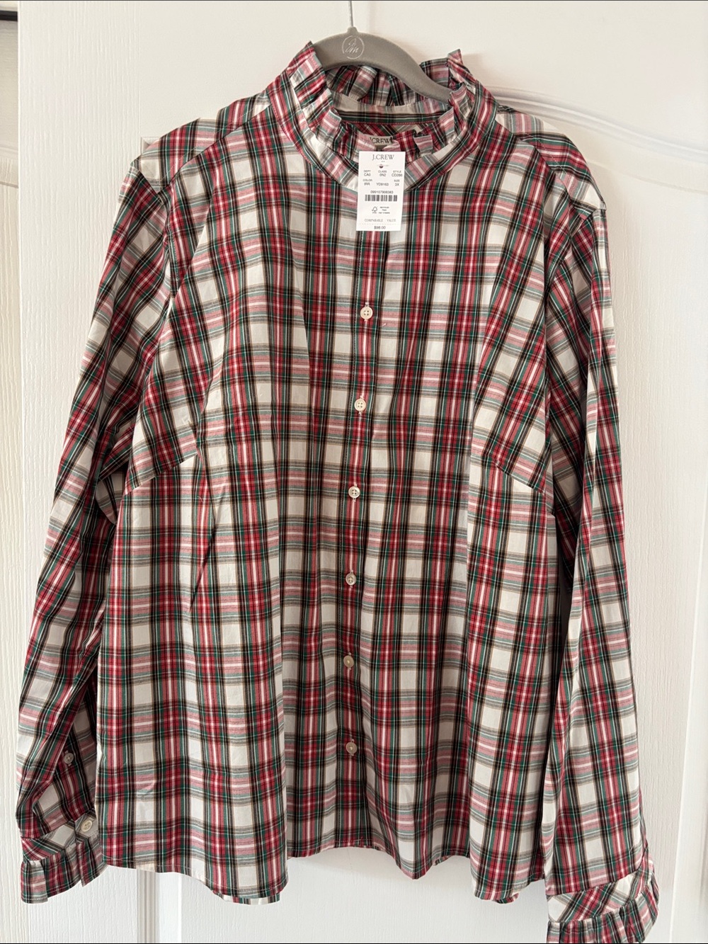 NWT J. Crew Plaid Button-Down Shirt in Red, White & Green SZ 3X